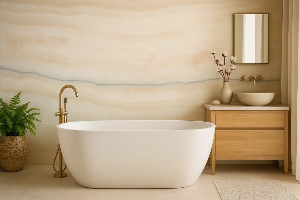 wall application of ivory onyx by bolder image stone