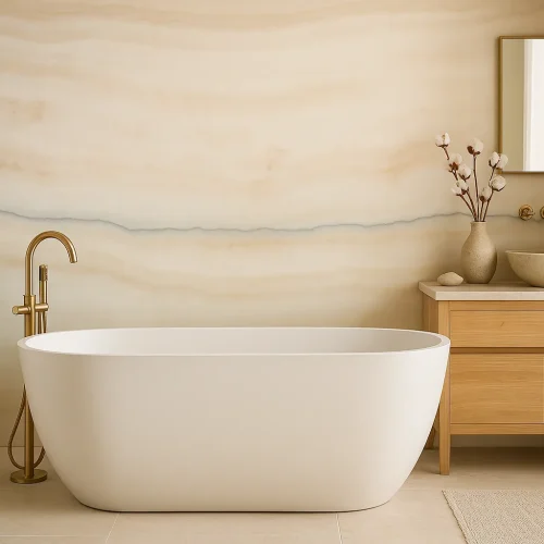 wall application of ivory onyx by bolder image stone