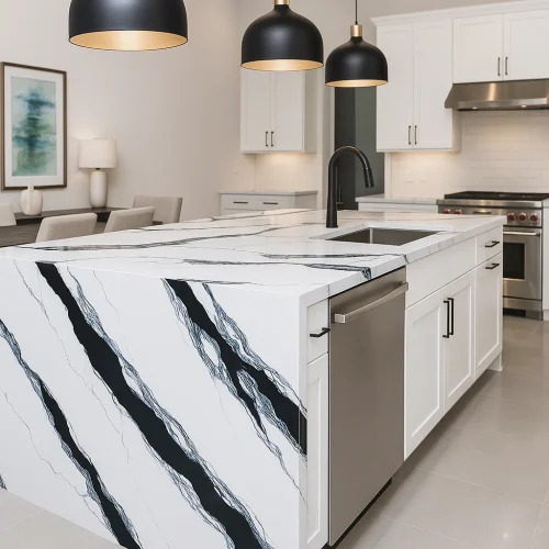 Kitchen countertop with Panda White by Bolder Image Stone.