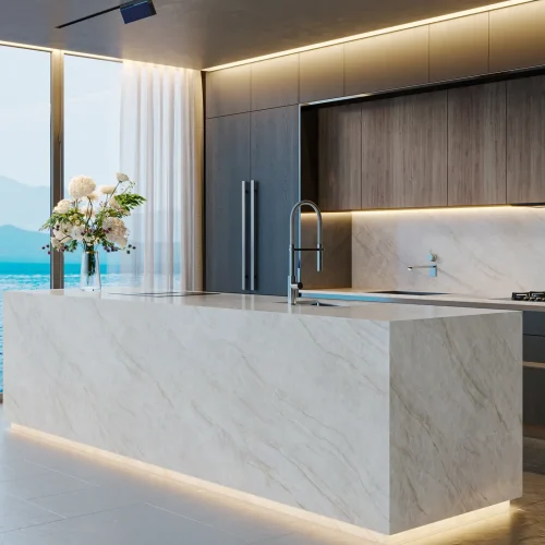 kitchen application with vintage stone by bolder image stone 